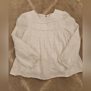 Cat & Jack M 7/8 White Eyelet Girls Long Sleeve Top Cotton Boho Hippie